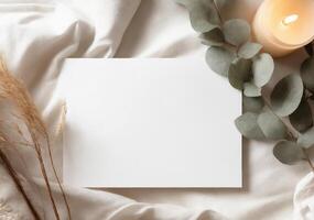 Flatlay with white empty sheet copy space for text photo