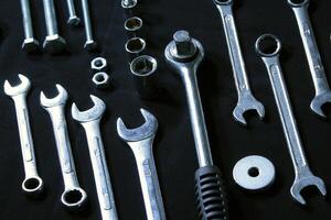 Chrome Vanadium Wrenches And Socket Spanner Flat Lay Photo