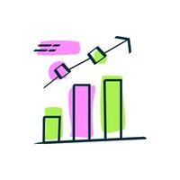Business graphs and charts icons. illustration a bar graph with an upward-pointing arrow. Ideal for business presentations, reports, and infographics. vector