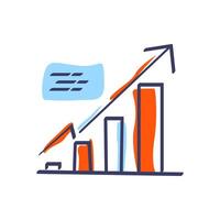 Business graphs and charts icons. illustration a bar graph with an upward-pointing arrow. Ideal for business presentations, reports, and infographics. vector