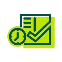 Business icons with green color. Checklist with a clock and a tick on it. Perfect for websites, presentations, apps, and other digital projects. vector