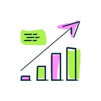 Business graphs and charts icons. illustration a bar graph with an upward-pointing arrow. Ideal for business presentations, reports, and infographics. vector