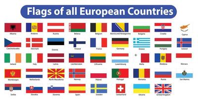 All national flags of the world. Country flags with name. Countries flag banners, International travel symbols and geography or language lesson flags emblem. Flags of all countries. vector