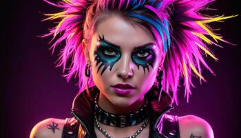 Abstract ,Punk Neon Party Girl. photo
