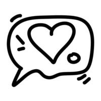 Icon Outline Speech Bubble Heart, symbolizing communication and love. The icon is surrounded by various decorative elements, enhancing its visual appeal vector