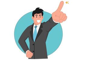 Young man pointing his finger forward with a happy face. illustrations. vector