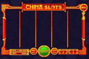 Casino slot machine game UI design, gambling mobile app concept for the Chinese themed Casino Game. The game user interface with basic buttons. vector