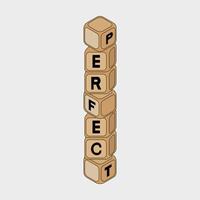 perfect box concept art. Abtract . wooden box. imperfect isometric on white background. text font. vector