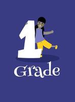 Back to school. Little boy holding a number one. Template for design. Funny cartoon characters. illustration. vector