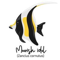 Moorish idol or Zanclus cornutus. Marine dweller with colorful body and fins for swimming vector