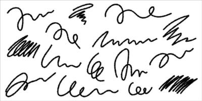 Crayon textured wavy lines. Collection of scribble doodle lines. Hand drawn doodle elements. vector
