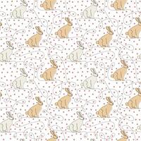 Seamless pattern with rabbits and polka dot. Continuous one line drawing vector