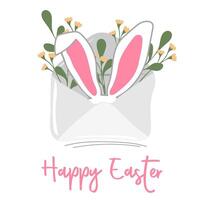 Mail envelope with rabbit ears and flowers. Happy easter card vector