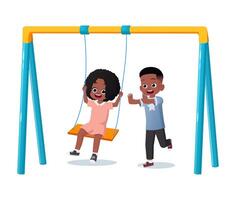 Happy Cartoon Kids Playing In playground, Children Playing Football, Sandbox, and Slide in Open Park Illustration vector