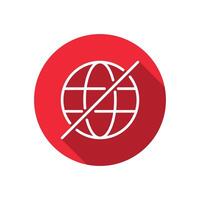 No internet, crossed out globe icon with long shadow vector