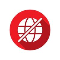 No internet, cross out globe icon with long shadow vector
