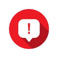 Exclamation mark bubble, report icon with long shadow. Report, warning button vector