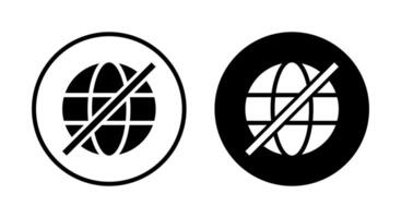 No internet, cross out globe icon on black circle. Offline, network off sign symbol vector