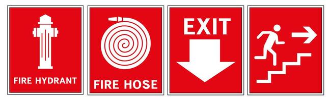 The signs contain symbols of a fire hydrant and also show an emergency exit in case of fire. vector