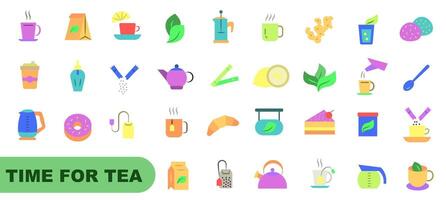 Everything for tea. Set of color icons. Time for tea icons. vector