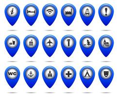 A set of pointers on the city map. It is used for travelers in different cities and countries. vector