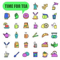 Everything for tea. Time for tea icons. Set of colored icons with strokes. vector