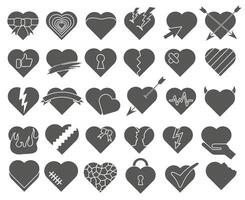 Heart with different patterns. Creative romantic symbols of different shapes isolated on white background. vector
