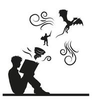 Silhouette of a boy reading books. Reading books. vector