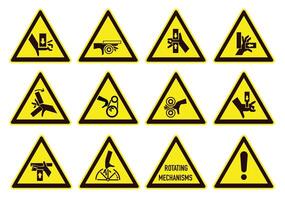 Set of ISO warning signs hand crushing force. Be attentive. Hand chewing. Hand mutilation. EPS 10. vector