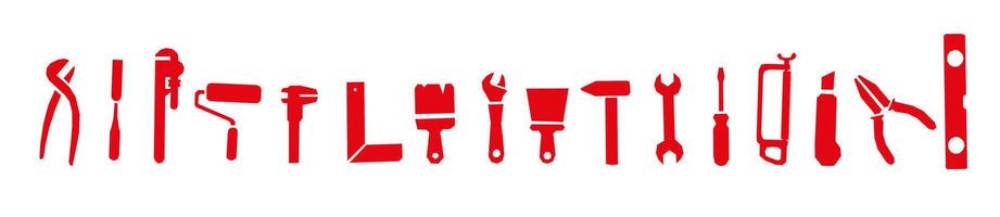 Hand tools icons. Hand tool in red color. vector