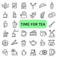 Set of thin line icons with space. Time for tea icons. Everything for tea. vector