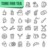 Time for tea icons. Set of thin line icons. Everything for tea. vector
