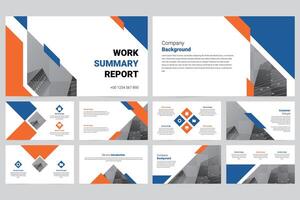 Blue and orange modern business work report slide presentation template vector