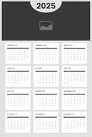 Minimalist modern 2025 wall calendar design. One page wall calendar template design ready to print for 2025 with editable image. vector