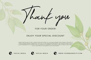 Thank you card for your order. Simple and modern design with foliage vector