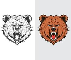 two bear heads, one with open mouth and one with closed mouth vector