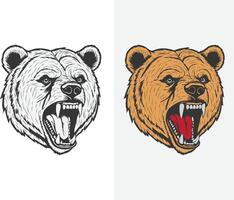 two bear heads, one with its mouth open and the other with its mouth closed vector