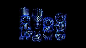Glowing looping Kwanzaa day Kwanzaa decorations with mkeka and vibunzi. neon frame effect, black background. video