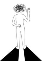 Back view of a human with stress sign doing ok hand sign and another clench one hand. vector