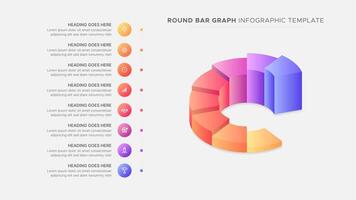 Circular Bar Graph Pie Chart Business Growth Success Infographic Template Design with 8 Steps vector