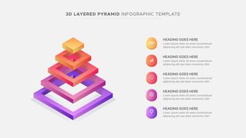 3D Pyramid with 5 Layers Business Infographic Design Template vector