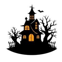 Halloween background with haunted house and bats. vector