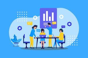 flat design illustration of teamwork and business planning vector