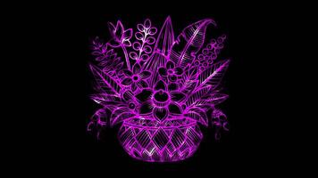 Glowing looping loy kratong day decorated krathong. neon frame effect, black background. video