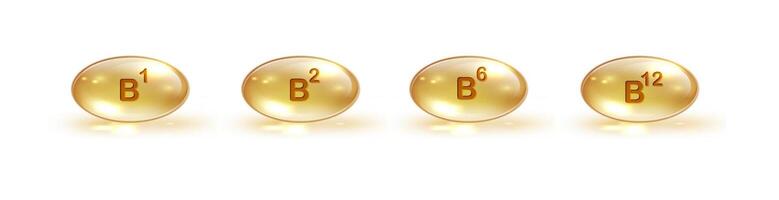 Vitamin B set of realistic drop. Essential B vitamins isolated. vector
