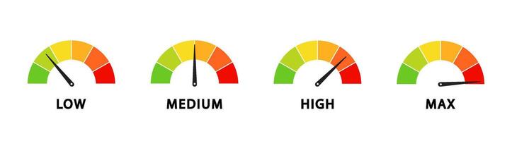 Speedometer rating template. Collection tachometer. Customers indicators of satisfaction. vector