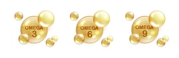 Omega acids golden drops . Pill capsule isolated on background vector