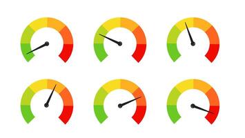 Set of Colorful Speedometers. Flat Collection on White Background. vector