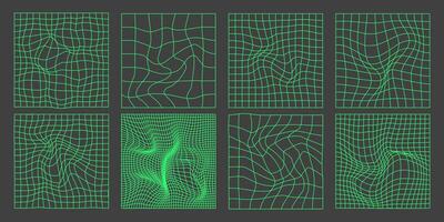 Distorted Retro Grid Patterns. Retro Neon Grid Pattern Set. Vaporwave Aesthetic vector