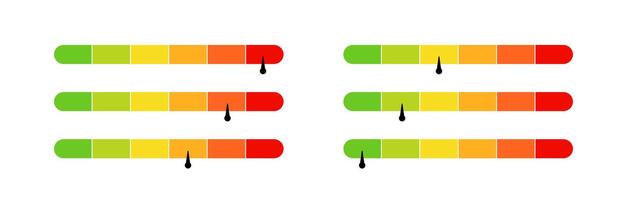 Scale meter with low, high and medium bar. Level risk graph or control quality template vector